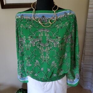 Max Studio Green and Blue Patterned Blouse